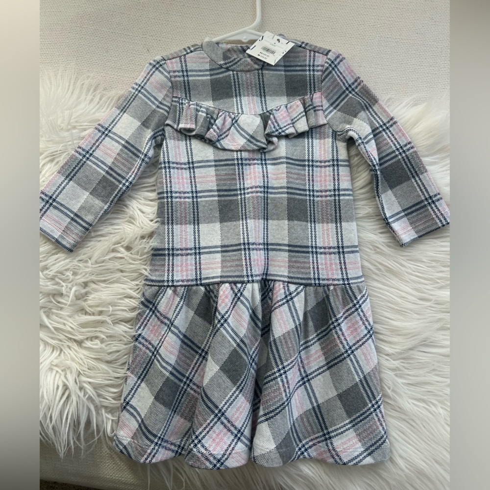 Janie and Jack Gray and Pink Plaid Dress